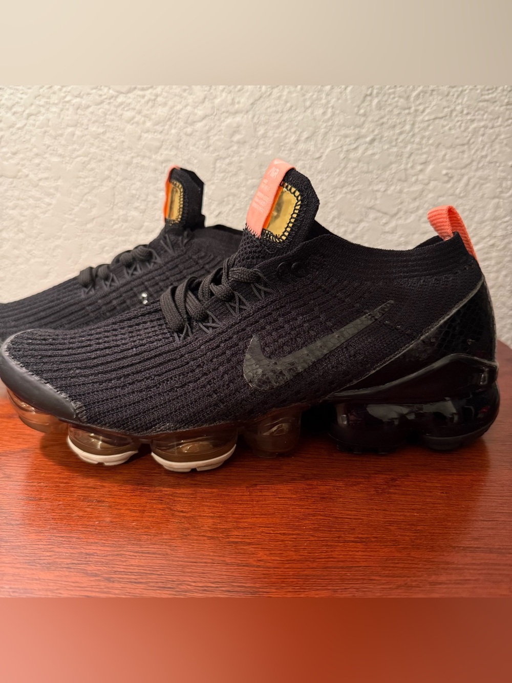 Nike Air VaporMax Flyknit Women’s Black Orange Running Sneakers Shoes